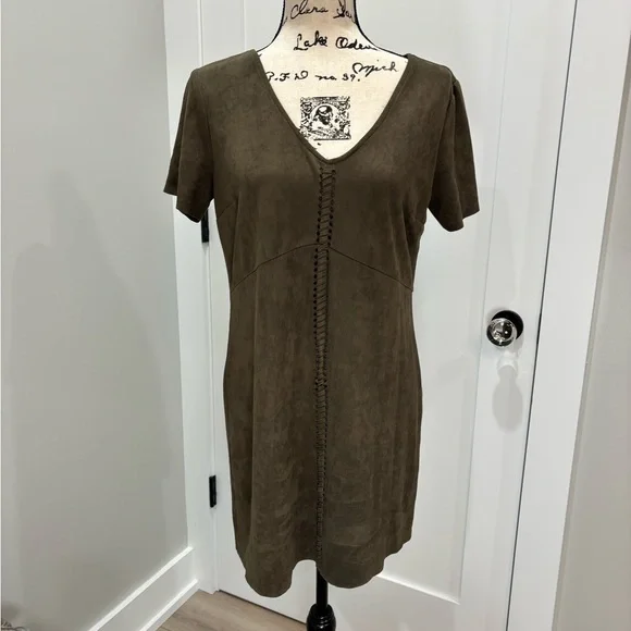 Black Swan Olive Brown Faux Suede Mini Dress - Picture 2 of 6